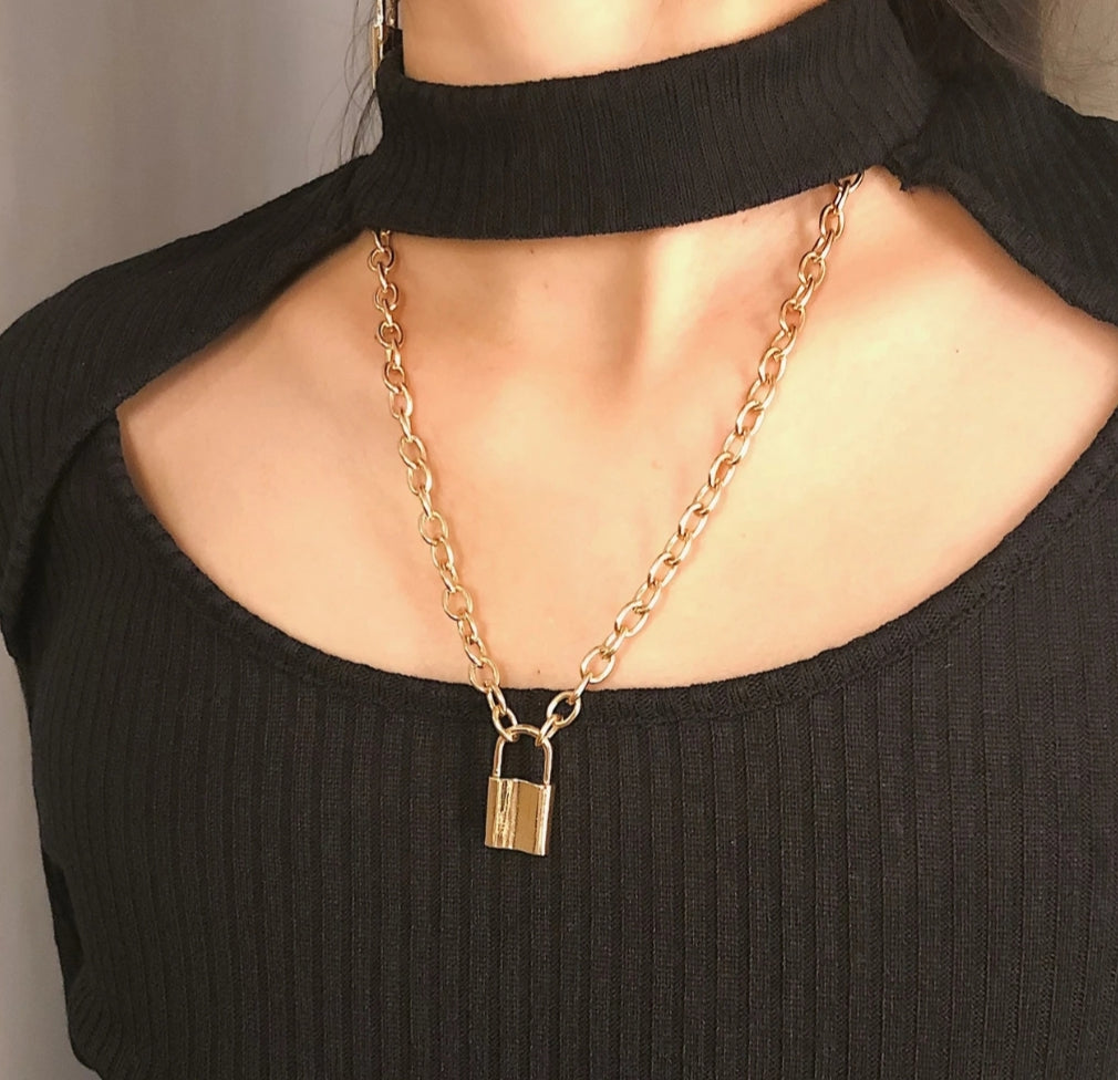 Gold Plated Lock Pendant Necklace - Miss Sunshine